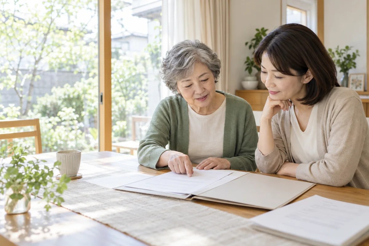 親子が同じ書類を確認しているイメージ